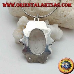 Pendentif en argent avec soleil couché sur cristal de roche ovale et bordure décorée