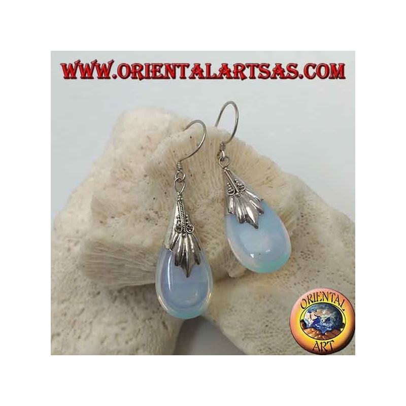 Silver drop earrings with sea opal