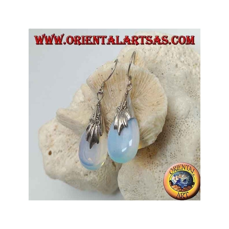 Aretes colgantes de plata con ópalo de mar