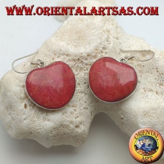 Pendientes de plata con madrepora roja en forma de corazón (coral)