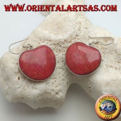 Silver earrings with heart-shaped red madrepora (coral)