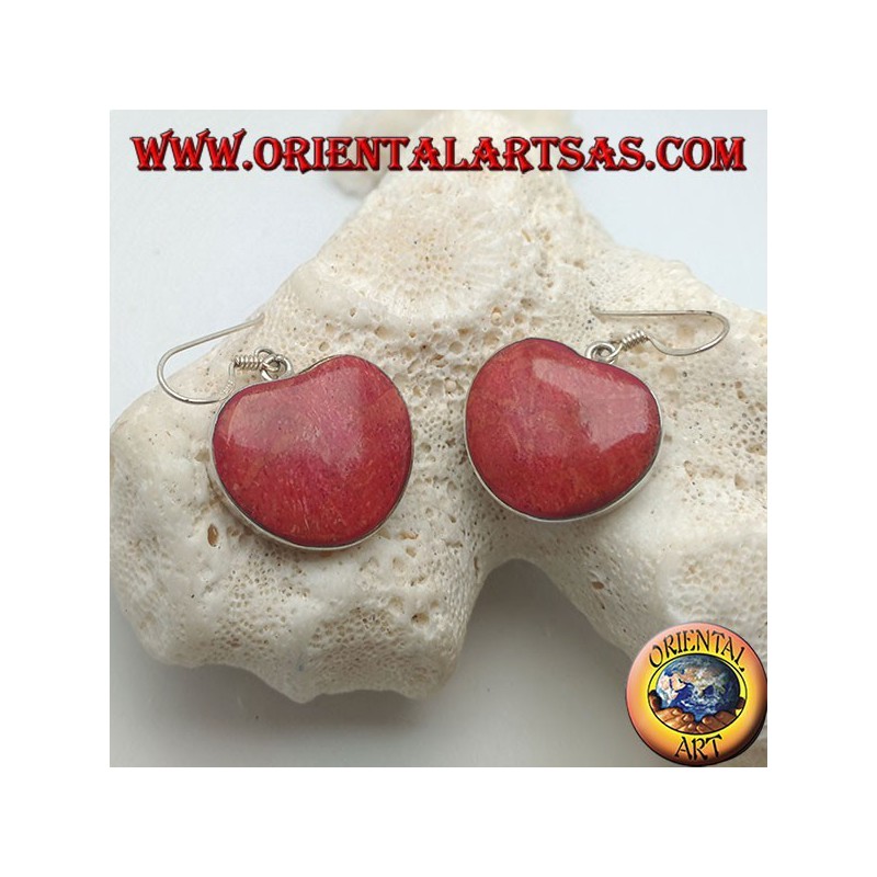 Silver earrings with heart-shaped red madrepora (coral)