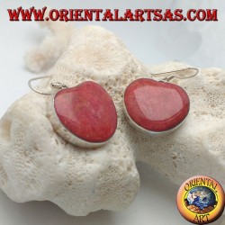 Boucles d'oreilles en argent avec madrepora rouge en forme de coeur (corail)