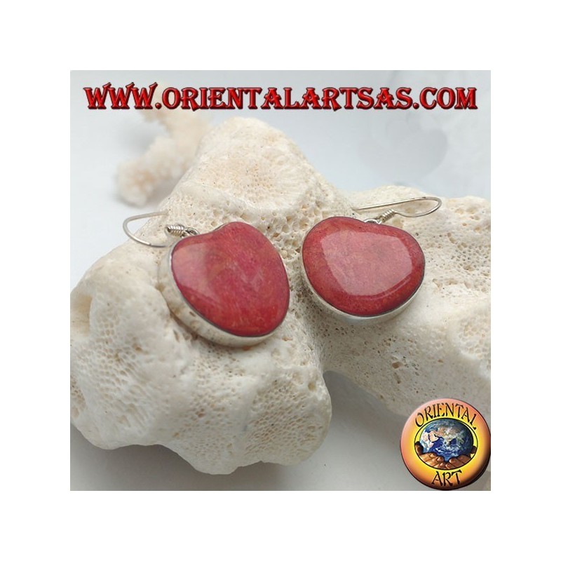 Pendientes de plata con madrepora roja en forma de corazón (coral)