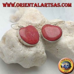 Silver earrings with heart-shaped red madrepora (coral)