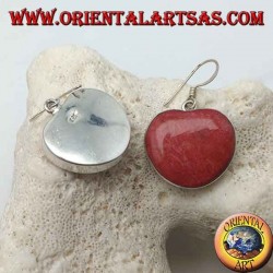 Boucles d'oreilles en argent avec madrepora rouge en forme de coeur (corail)