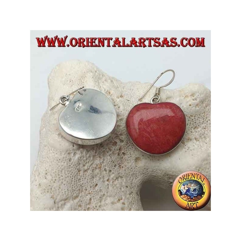 Pendientes de plata con madrepora roja en forma de corazón (coral)