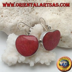 Pendientes de plata con madrepora roja en forma de corazón (coral)