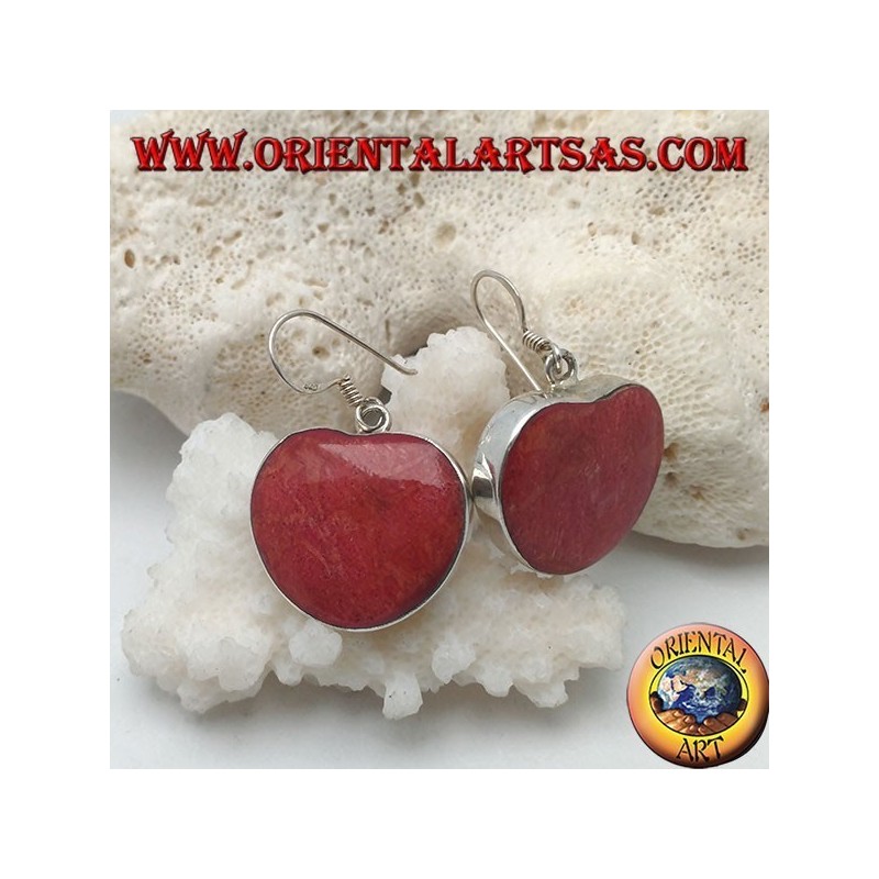 Orecchini in argento con madrepora rossa (corallo) a forma di cuore