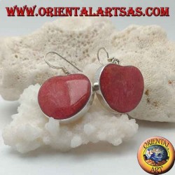Pendientes de plata con madrepora roja en forma de corazón (coral)