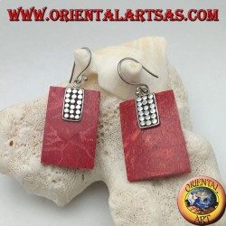 Silver earrings with rectangular madrepora red (coral) and plate of silver discs