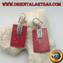 Silver earrings with rectangular madrepora red (coral) and plate of silver discs