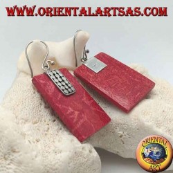Silver earrings with rectangular madrepora red (coral) and plate of silver discs