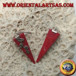 Boucles d'oreilles en argent avec corail rouge pyramide inversée (corail) et brindille en argent