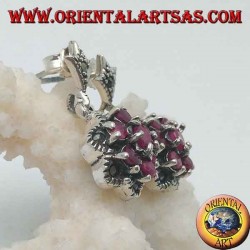 Silver flower of life earrings (six petals) with natural round rubies set surrounded by marcasite