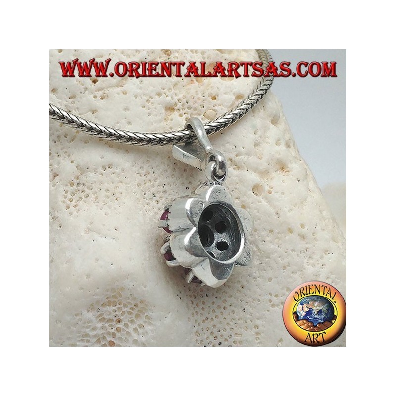 Pendentif fleur de vie en argent (six pétales) avec rubis ronds naturels sertis de marcassite