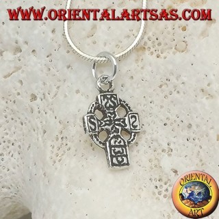 Silver pendant Celtic cross with engraved runes (small)