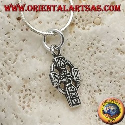Silver pendant Celtic cross with engraved runes (small)