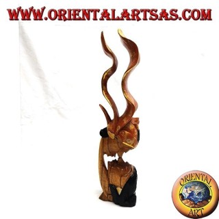 Escultura del beso entre dos amantes orientales con un velo de perfil de madera de suar de 35 cm (pintado, naranja)