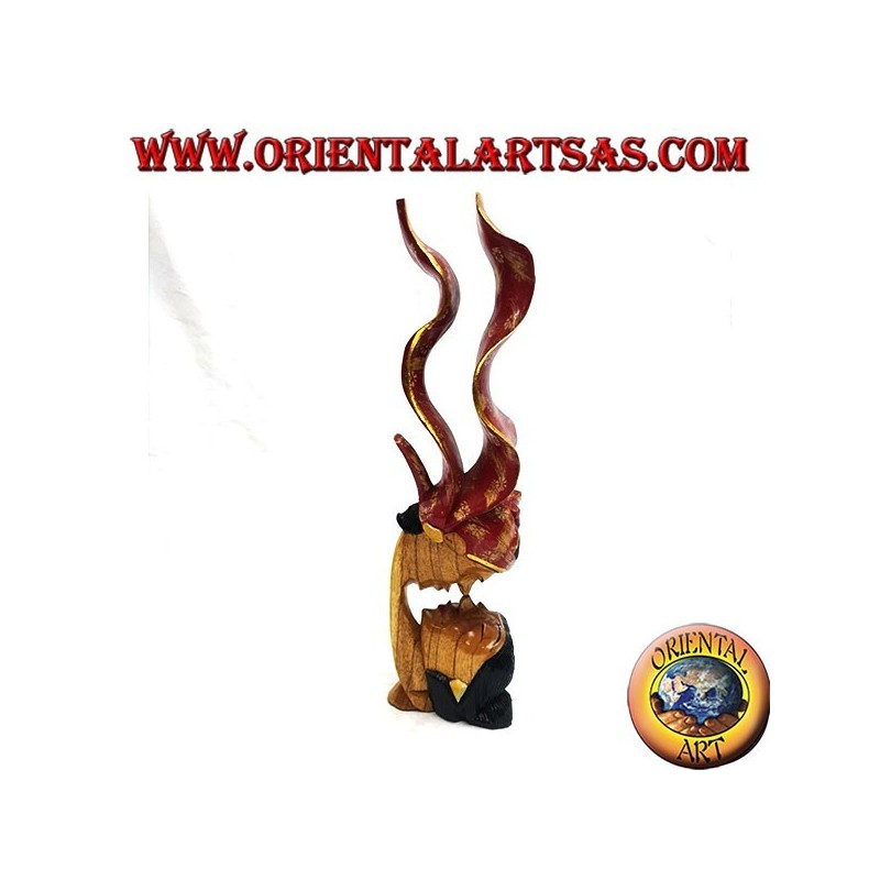 Skulptur des Kusses zwischen zwei orientalischen Liebhabern mit einem 35 cm langen Suarholzprofilschleier (bemalt, rot)