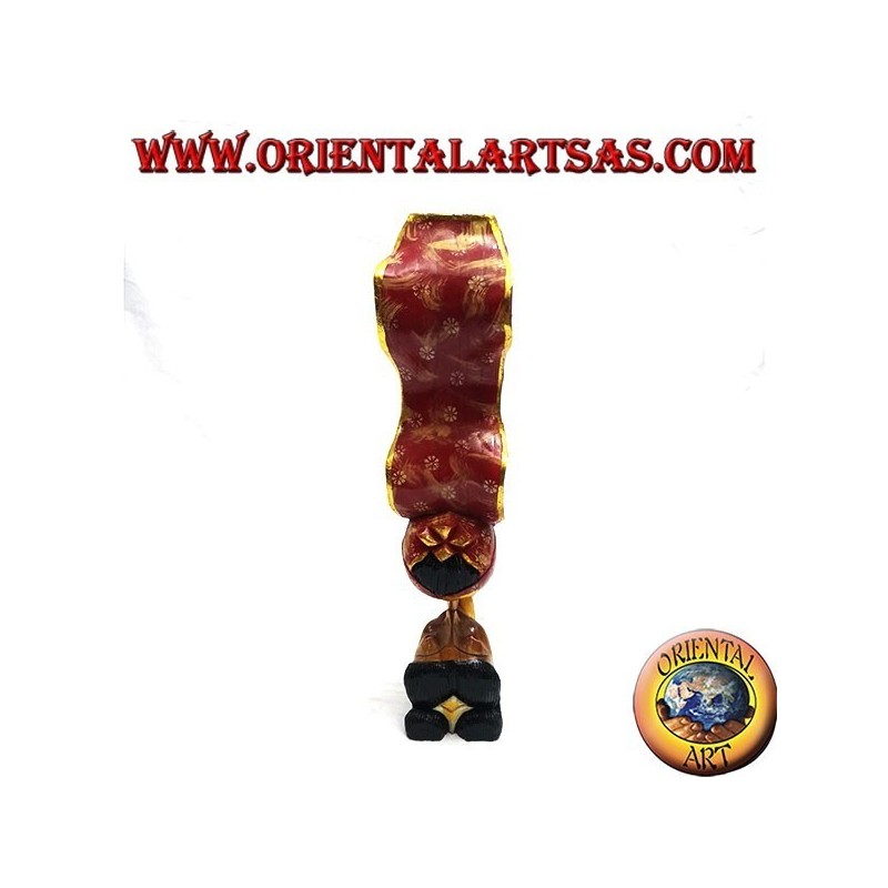 Sculpture of the kiss between two oriental lovers with a 35 cm suar wood profile veil (painted, red)