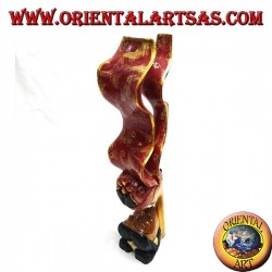 Escultura del beso entre dos amantes orientales con un velo de perfil de madera de suar de 35 cm (pintado, rojo)