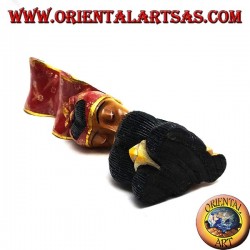 Escultura del beso entre dos amantes orientales con un velo de perfil de madera de suar de 35 cm (pintado, rojo)