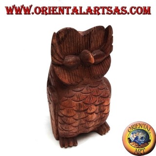 Sculpture du hibou sage assis en bois de suar de 16 cm