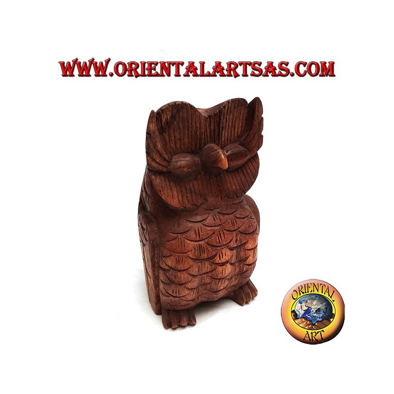 Sculpture of the wise sitting owl made of 16 cm suar wood