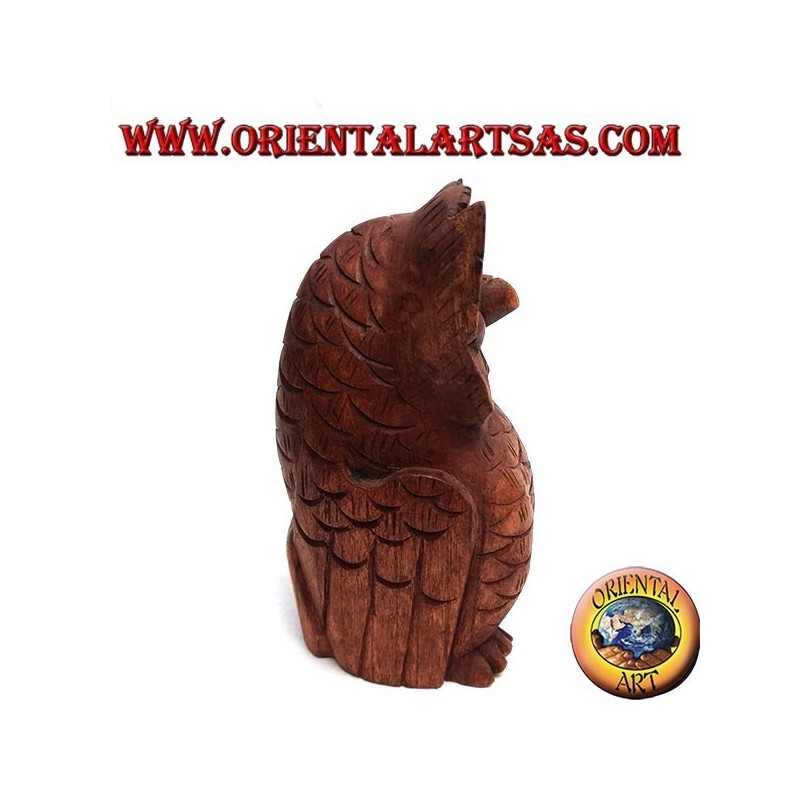 Sculpture of the wise sitting owl made of 16 cm suar wood