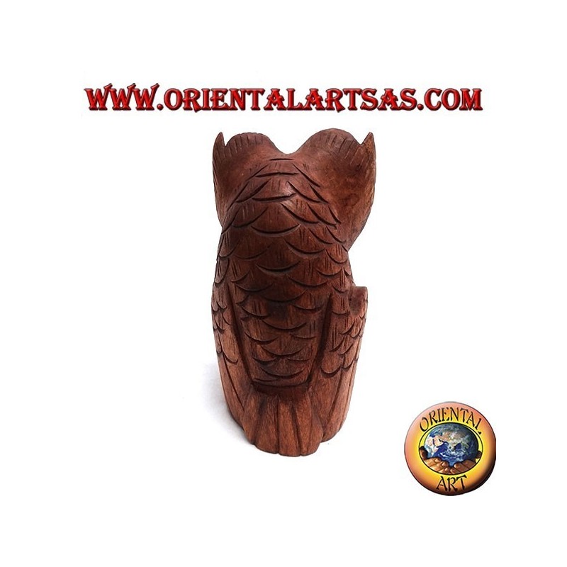 Sculpture of the wise sitting owl made of 16 cm suar wood