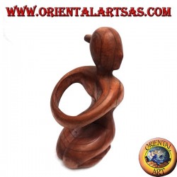 Porte-bouteille sculpture d'une femme agenouillée embrassant en bois de Suar
