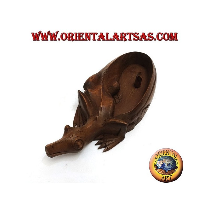 Ashtray in the shape of agamidae, scaled reptile with mahogany wooden cigarette holder