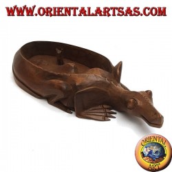 Ashtray in the shape of agamidae, scaled reptile with mahogany wooden cigarette holder