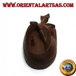 Ashtray in the shape of agamidae, scaled reptile with mahogany wooden cigarette holder