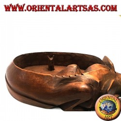 Ashtray in the shape of agamidae, scaled reptile with mahogany wooden cigarette holder