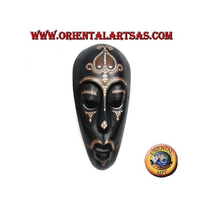 Aboriginal Lombok Maske aus dunklem Mahagoniholz ​​mit 50 cm Perlmutt-Inlays