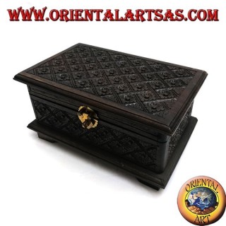 Coffret avec incrustations de fleurs losanges en bois d'ébène et fermeture en laiton (grand)