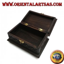 Caja de ataúd con incrustaciones florales de rombos en madera de ébano y cierre de latón (grande)