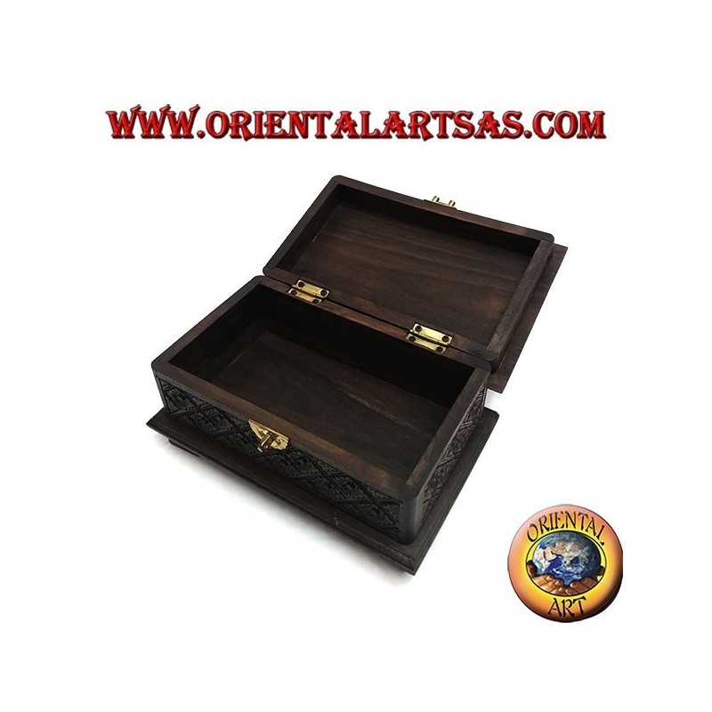 Caja de ataúd con incrustaciones florales de rombos en madera de ébano y cierre de latón (grande)