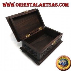 Casket box with rhombus floral inlays in ebony wood and brass closure (large)