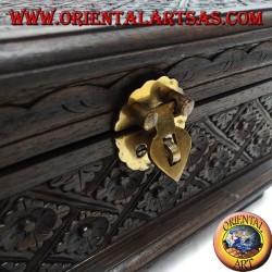 Casket box with rhombus floral inlays in ebony wood and brass closure (large)