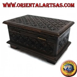 Casket box with rhombus floral inlays in ebony wood and brass closure (large)