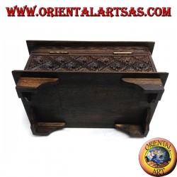Casket box with rhombus floral inlays in ebony wood and brass closure (large)