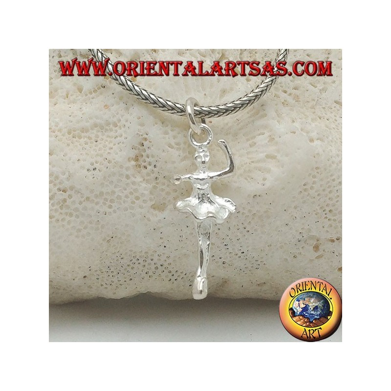Pendentif danseur de ballet en argent en tutu en quatrième position