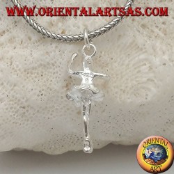 Colgante de plata bailarina de ballet en tutú en cuarta posición