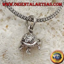 Small three-dimensional turtle silver pendant with spirals on the shell