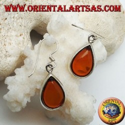 Silver earrings with natural drop amber on a smooth setting