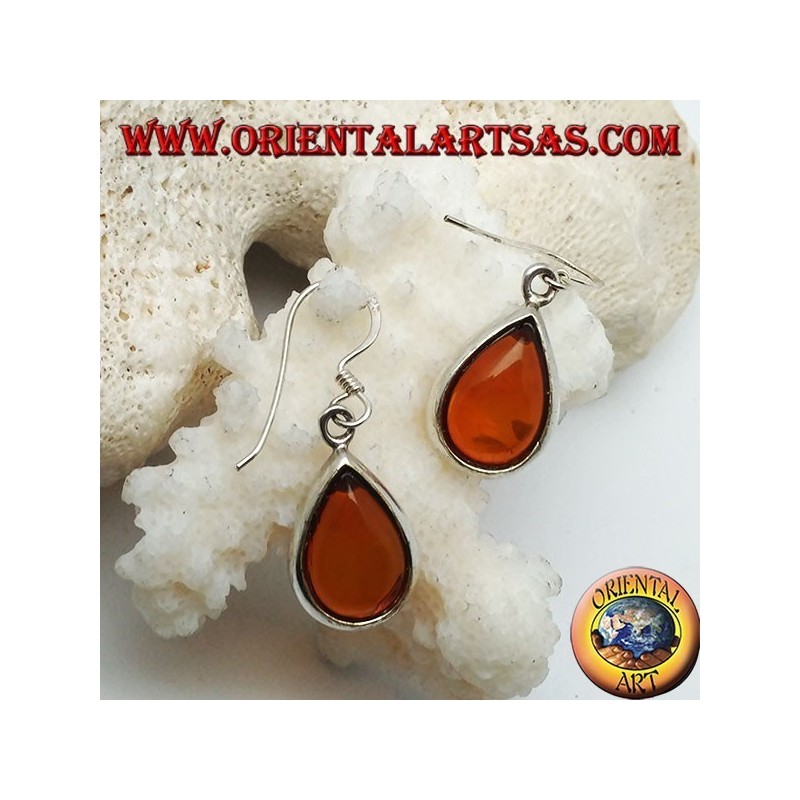 Silver earrings with natural drop amber on a smooth setting