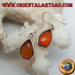 Silver earrings with natural drop amber on a smooth setting